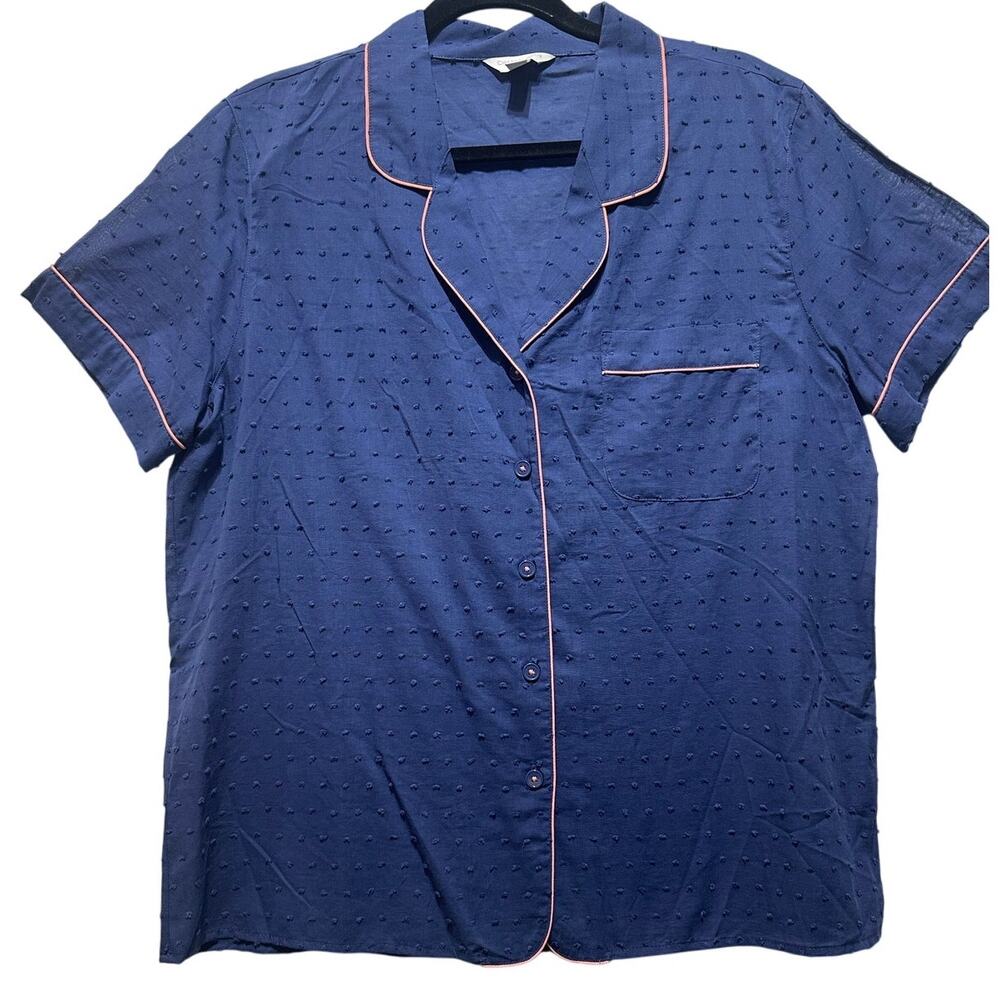 Charter Club Pajama Notch Collar Woven Cotton Pajama Top Size Large